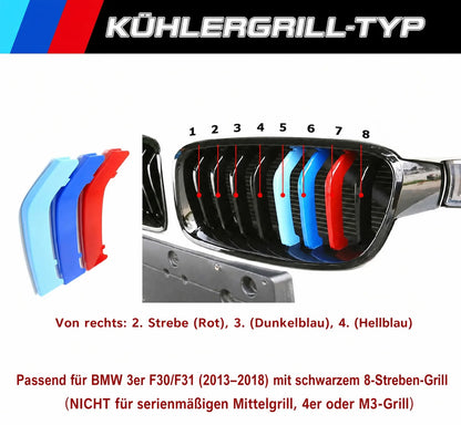 Mavlaro M-Farben Nieren-Zierstreifen für BMW F30/F31 2013-2018 – 8 Streben Schwarz