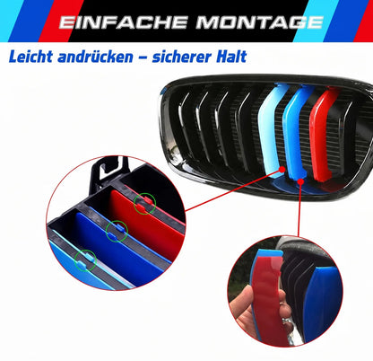 Mavlaro M-Farben Nieren-Zierstreifen für BMW F30/F31 2013-2018 – 8 Streben Schwarz
