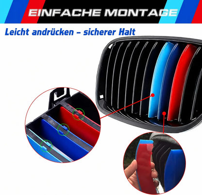 Mavlaro M-Farben Nieren-Zierstreifen für BMW F30 ab 2012 / F32 ab 2014 – 11 Streben Chrom