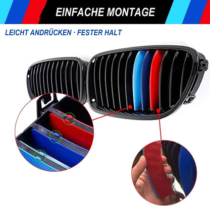Mavlaro M-Farben Nieren-Zierstreifen für BMW F10/F11 2011-2013 – 12 Streben Schwarz