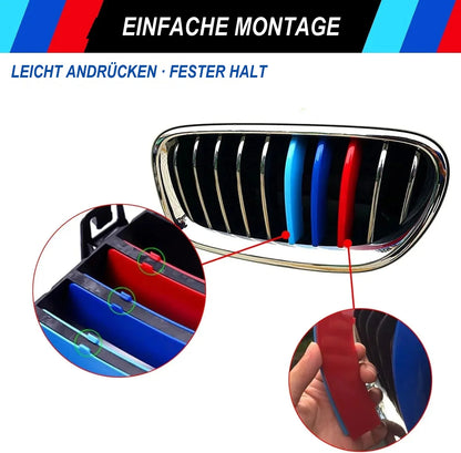 Mavlaro M-Farben Nieren-Zierstreifen für BMW F10/F11 2010-2016 – 10 Streben Chrom