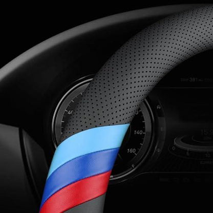 Mavlaro Nappa-Leder Lenkradbezug Slim Fit für BMW Lenkräder 14,5-15 Zoll Schwarz