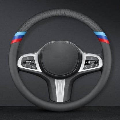 Mavlaro Nappa-Leder Lenkradbezug Slim Fit für BMW Lenkräder 14,5-15 Zoll Schwarz