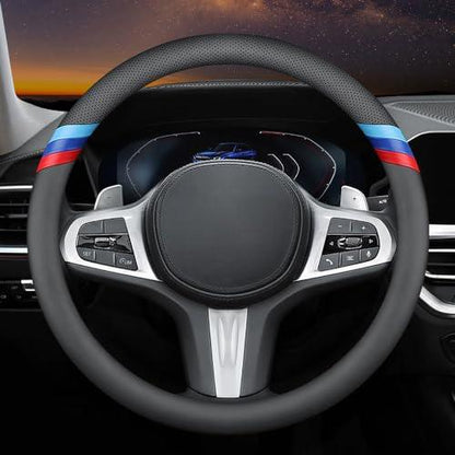Mavlaro Nappa-Leder Lenkradbezug Slim Fit für BMW Lenkräder 14,5-15 Zoll Schwarz