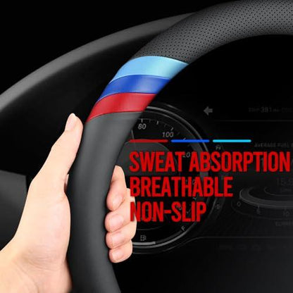 Mavlaro Nappa-Leder Lenkradbezug Slim Fit für BMW Lenkräder 14,5-15 Zoll Schwarz