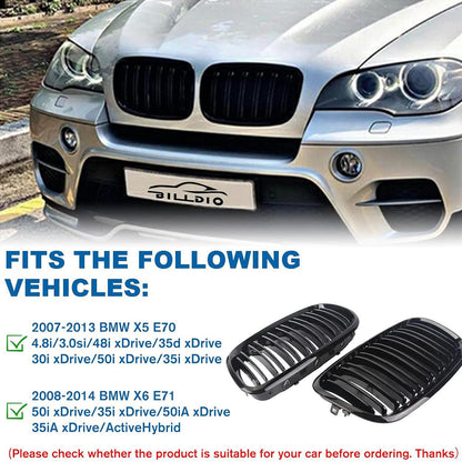 Mavlaro Nieren Kühlergrill Doppelsteg Schwarz für BMW X5 E70 2007-2013 & X6 E71 2008-2014