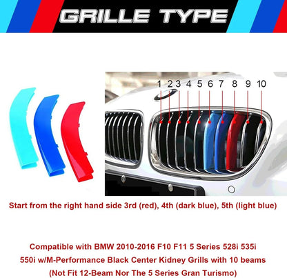 Mavlaro M-Farben Nieren-Zierstreifen für BMW 5er F10/F11 2010-2016 10 Streben Chrom