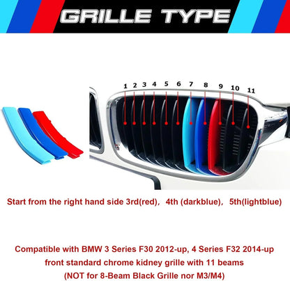 Mavlaro M-Farben Nieren-Zierstreifen für BMW 3er F30 & 4er F32 11 Streben Chrom