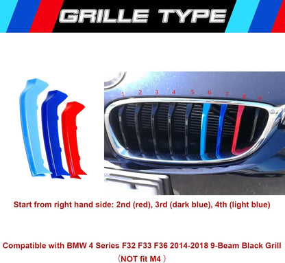 Mavlaro M-Farben Nieren-Zierstreifen für BMW 4er F32/F33/F36 2014-2018 9 Streben