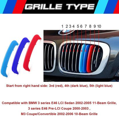 Mavlaro M-Farben Nieren-Zierstreifen für BMW 3er E46 2000-2006 10/11 Streben