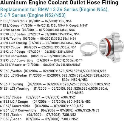 Mavlaro Aluminium Kühlwasserschlauch Anschluss 11537541992/11537544638 für BMW N52 N53 N54