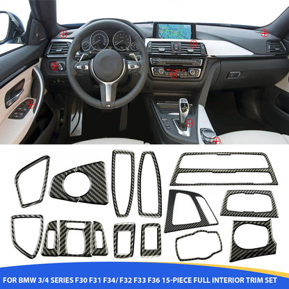Mavlaro Echtcarbon Innenraum-Overlay Set 15-teilig für BMW 3er/4er F30/F31/F34/F32/F33/F36 2013-2017